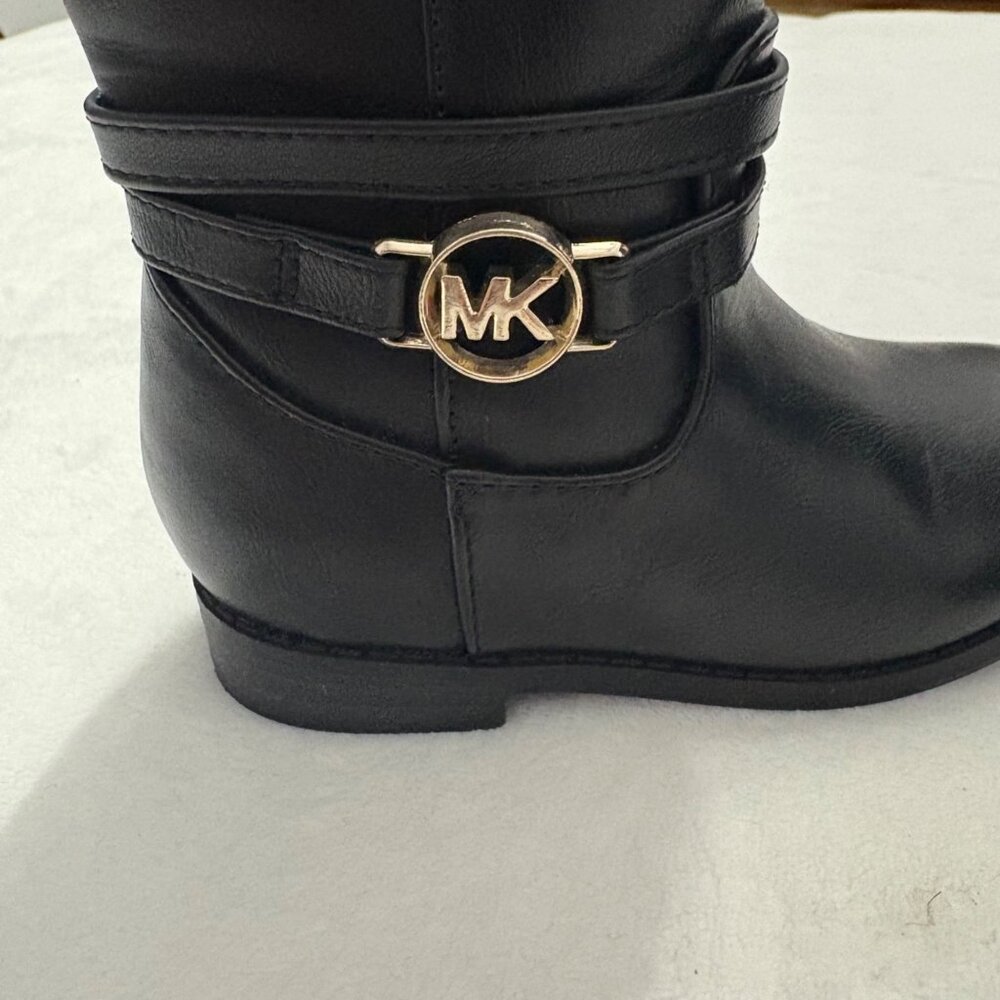 Michael Kors Girls Black Leather Logo Buckle Mid-Calf Boots Size 7 - Picture 7 of 13